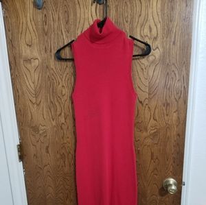 Red sleeveless turtleneck dress